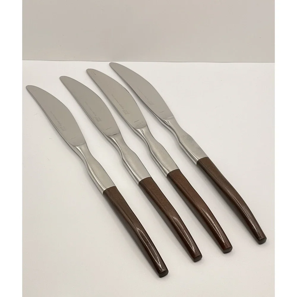 Set Of 8 Ekco Eterna LA JOYA Stainless Steel Japan Flatware Knives Wooden Handle